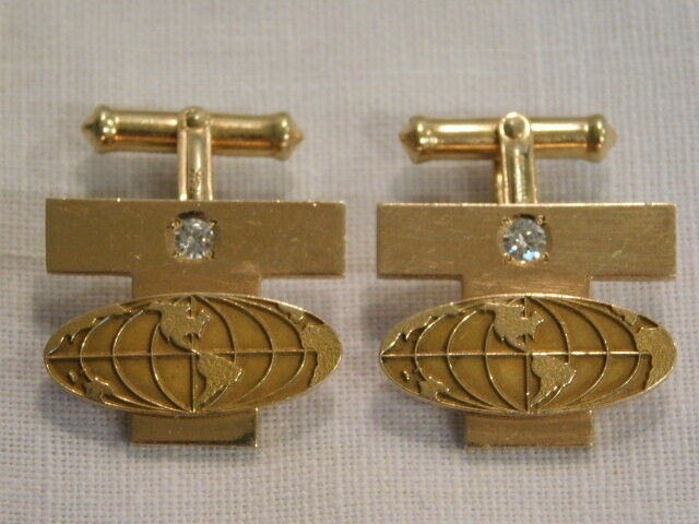 14K Gold Globe & Diamond Cufflinks for The Globe Trotter 20.8 Grams Estate J14