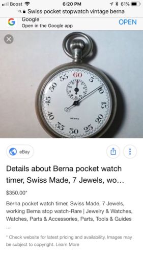 Berna Pocket Stop Watch. Antique  1928 Swiss Made Pocket Stopwatch