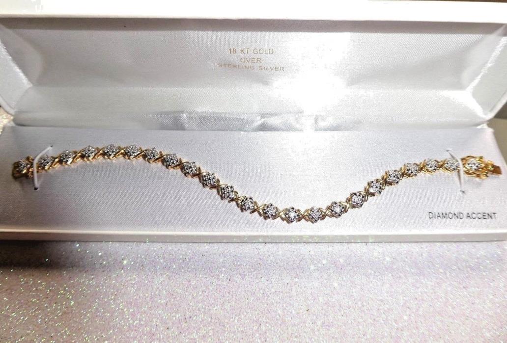 18K Gold Over Sterling Silver Diamond Tennis Bracelet