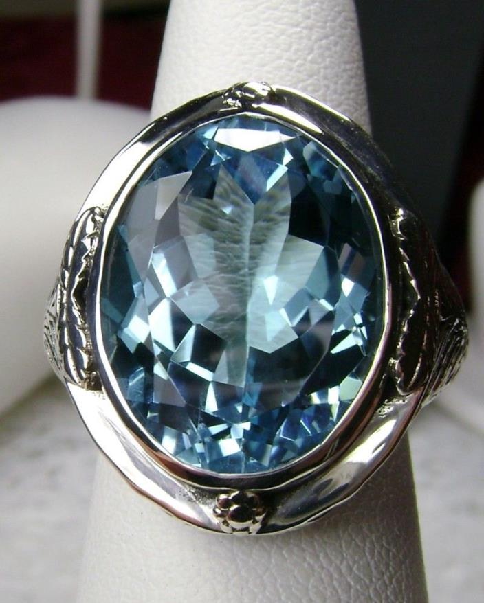 16ct Blue Topaz Solid Sterling Silver Victorian Filigree Ring {Made To Order} #2