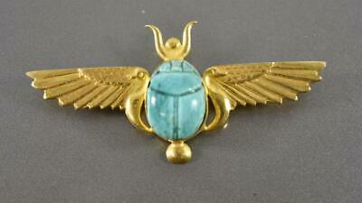 Winged Egyptian Scarab Vintage Pin 18K Gold