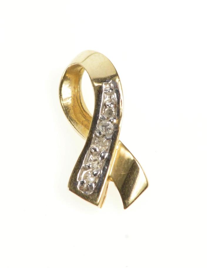 10K Diamond Inset Awareness Ribbon Pendant Yellow Gold *64