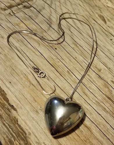 LARGE STERLING PUFFY HEART NECKLACE 23.5