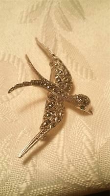 Nice Vtg Silver 835 Marcasite DOVE Bird Brooch