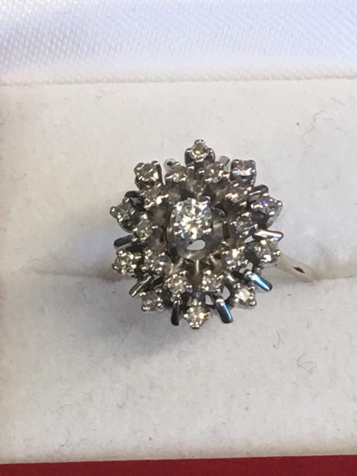 Vintage Estate 14k White Gold Ring Star Dome Cluster  3/4 Carat.