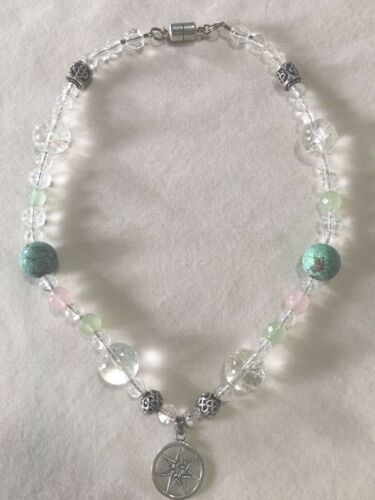 ??VINTAGE?? Elven Faerie Star Necklace Sterling Silver Turquoise Quartz Crystal