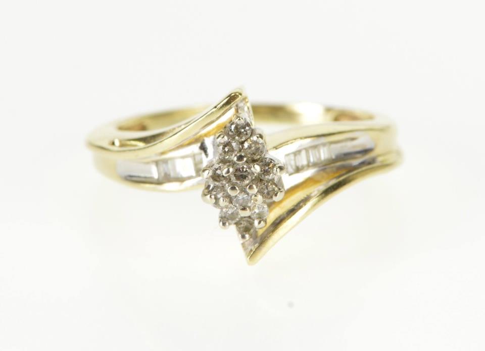 10K Pointed Oval Cluster Baguette Accent Freeform Ring Size 7 Yellow Gold *30