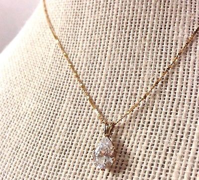 tested SOLID 14K GOLD NECKLACE & 14K GOLD PENDANT VTG CZ Solitaire PEAR Cut 18