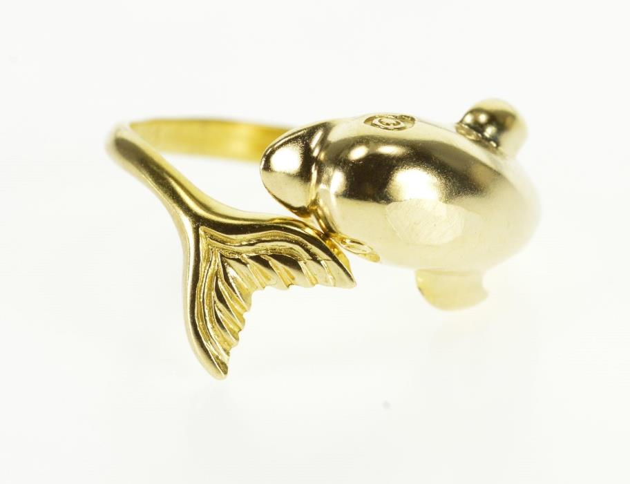 14K High Relief Dolphin Wrap Freeform Bypass Ring Size 7 Yellow Gold *64