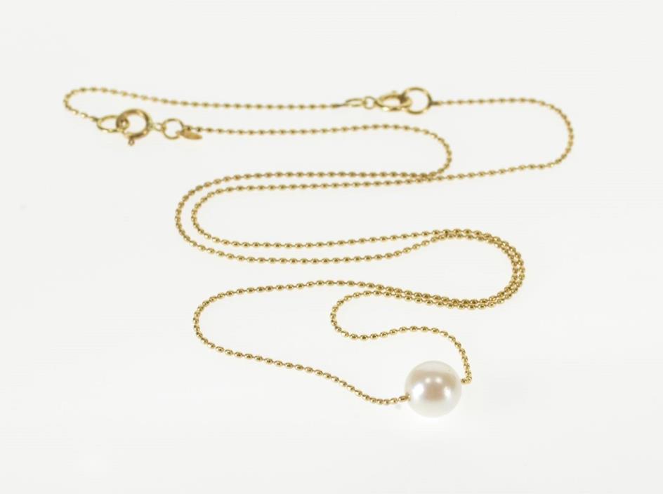 14K Pearl Beaded Dot Ball Link Fancy Chain Necklace 18.1