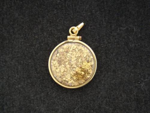 Gold Nugget Flakes in Gold Filled Casing Pendant for Necklace 112916A