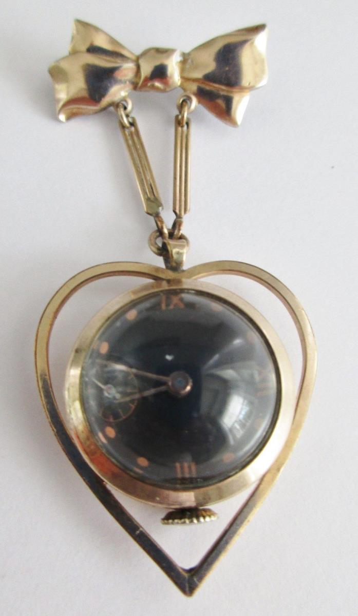 VTG 1/20 12K GF OVER STERLING 7 JEWEL DOMED LADIES LAPEL WATCH CRYSLER CO WORKS