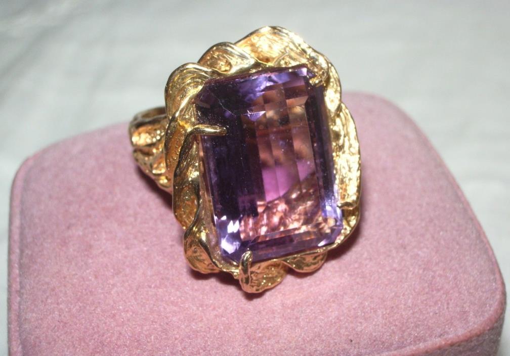 Vintage 14k yg Amethyst lady's ring fancy elegant design size 6 approx.