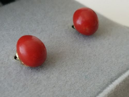 Chinese Red Coral Sterling Silver Pierced Earrings