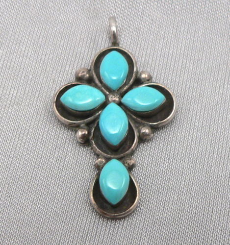 Vintage SILVER & TURQUOISE Small CROSS Pendant 1.8 Grams Estate