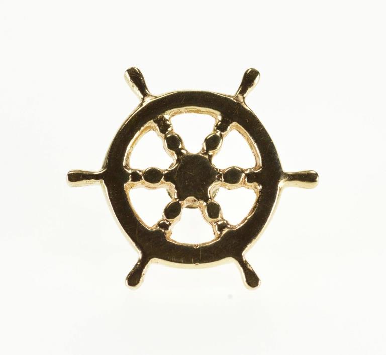 14K Ship Wheel Nautical Motif Lapel Pin/Brooch Yellow Gold  *16