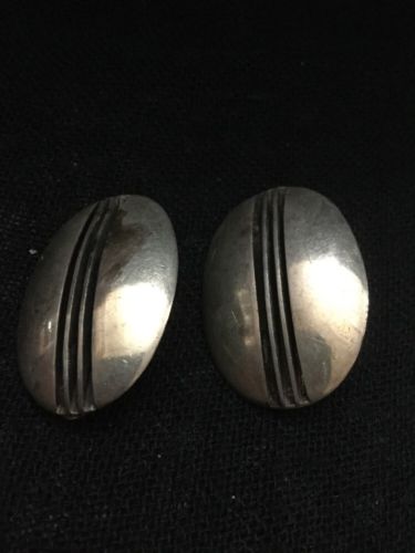 Vintage Large 925 Sterling Silver Signed Y Designer Clip Earrings Linear Oval