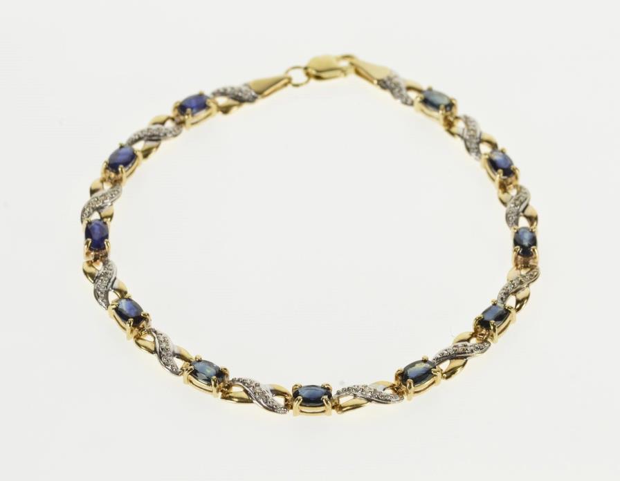 10K Oval Sapphire Diamond Accented X Link Tennis Bracelet 7.1