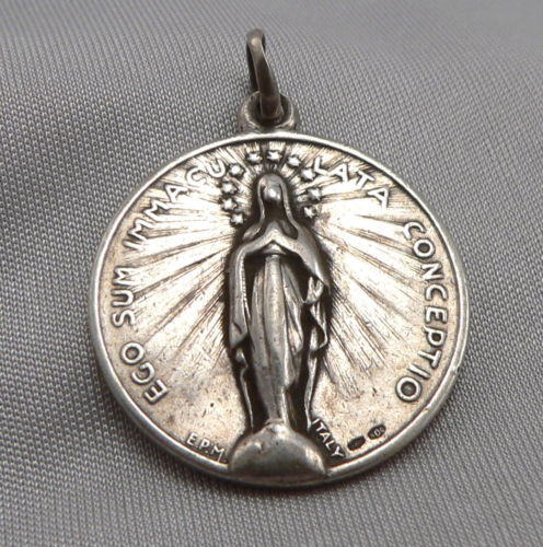 Vintage 800 Silver 1954 Marian Year Mary Pope Pius XII Religious Medal Pendant