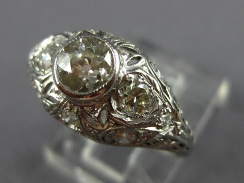 ANTIQUE 1.04CT OLD MINE DIAMOND PLATINUM GOLD 3D FILIGREE ENGAGEMENT RING #26498