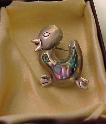 Cute Vintage Signed TAXCO 925 STERLING ABALONE DUCK PIN ARTIST PRH Rare