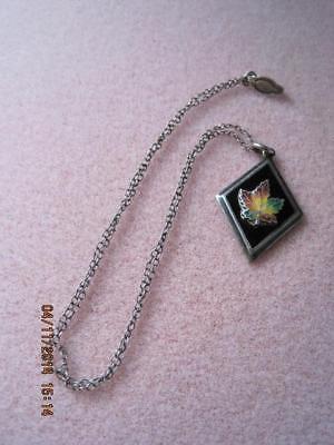 Stunning STERLING SILVER Diamond Shaped PENDANT Colored MAPLE LEAF Chain Signed