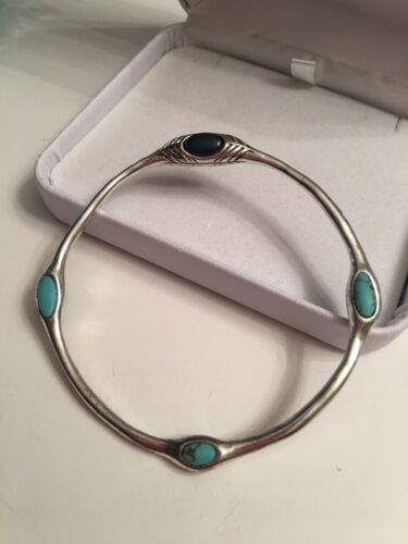 Vintage Turquoise Native Sterling Silver Bangle Bracelet