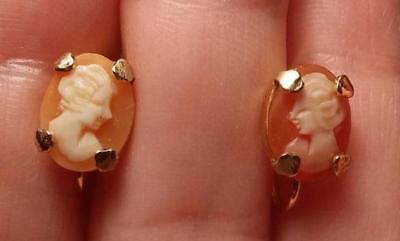 Vtg Dainty Genuine Carved Cameo 1/20 12 kt gold filled screw back earrings