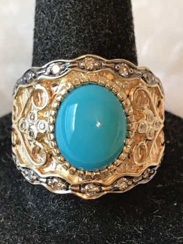 14K Yellow Gold Turquoise & 0.30 TDW Diamond Band Ring  Size 8.25-