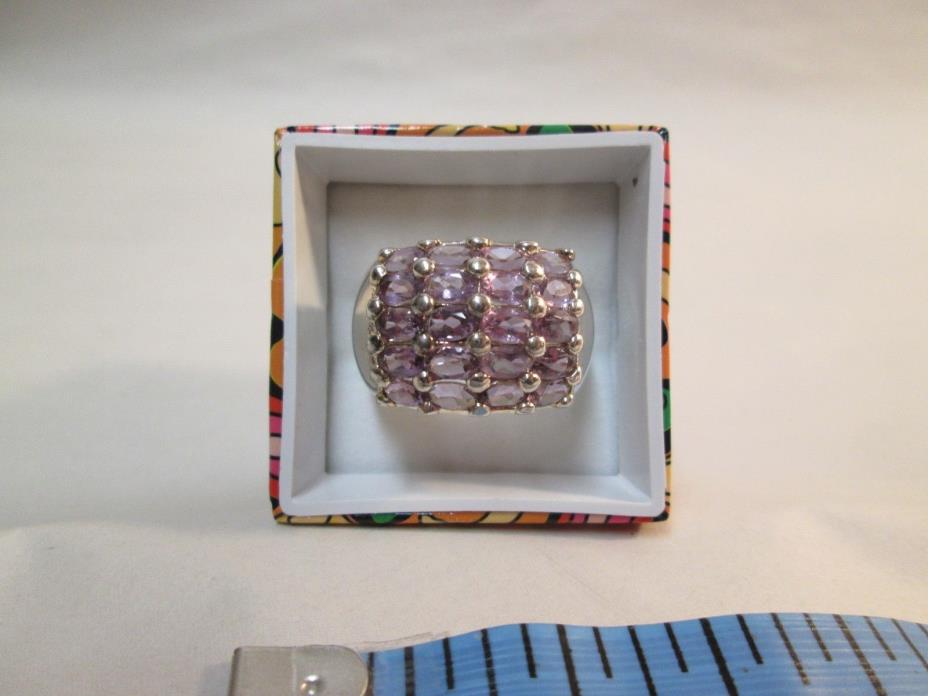 STERLING AMYTHIST EMERARD CUT PINK/ STONES SIZE 10 1/2