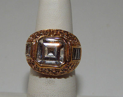 14 KT GF EPSO RING GOLD TONE CLEAR RHINESTONE STATEMENT RING SIZE 5