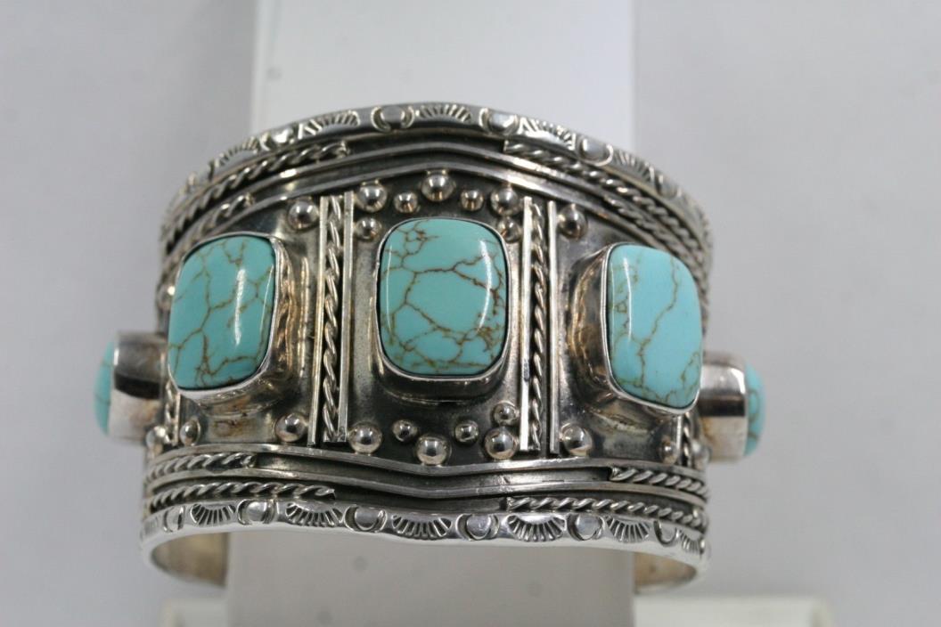 Beautiful Turquoise 950 Silver Bracelet Designer Daniela Silversmiths WS10L2CHC