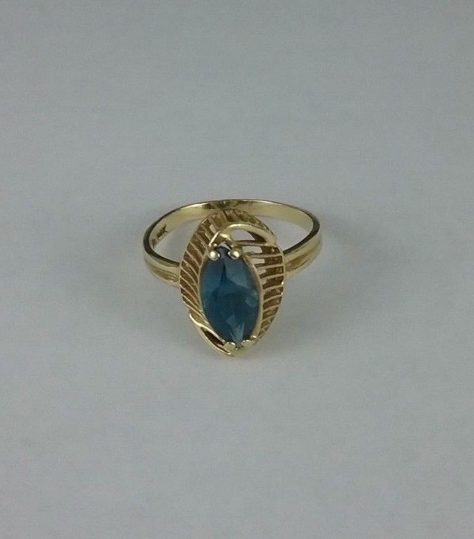London Blue Topaz Cocktail Ring 10k Yellow Gold Size 9.5