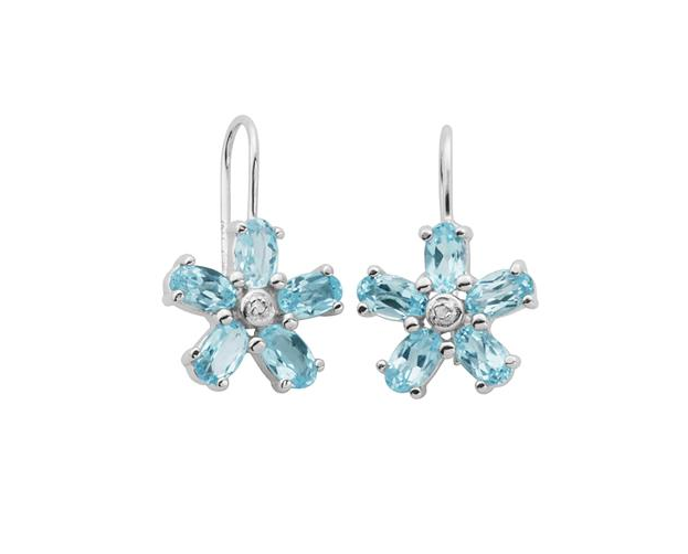 Brand New Petite Drop Earrings With Topaz and a Small Diamond In Each Earring