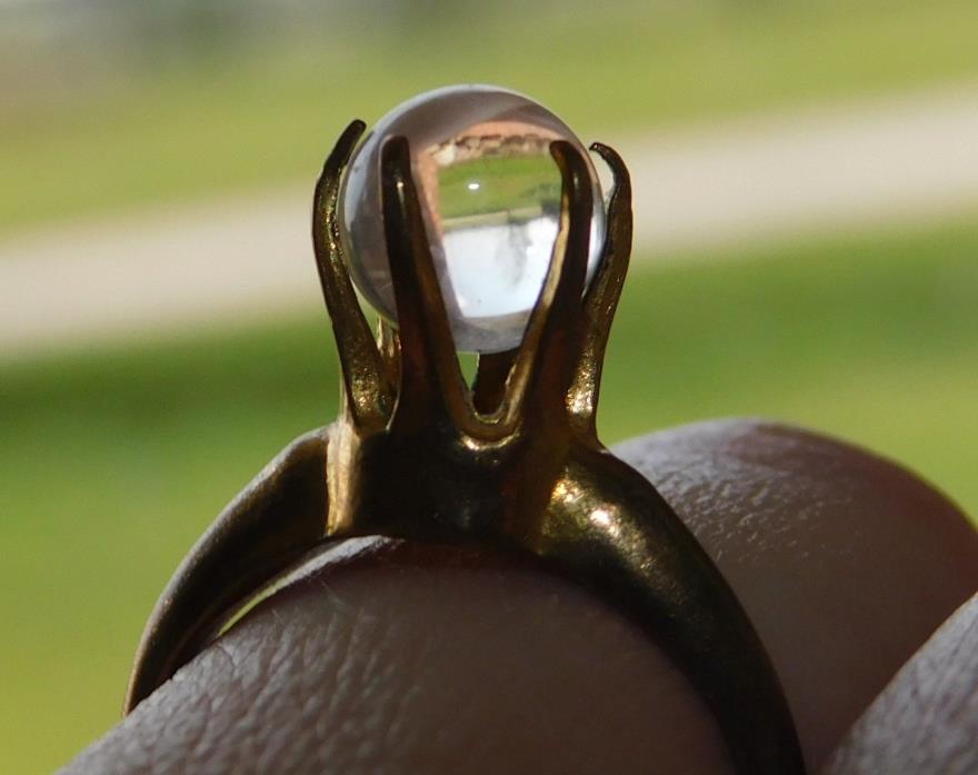 Antique Gold Filled?Victorian High Claw Set Ring~Pools of Light Orb~Rock Crystal