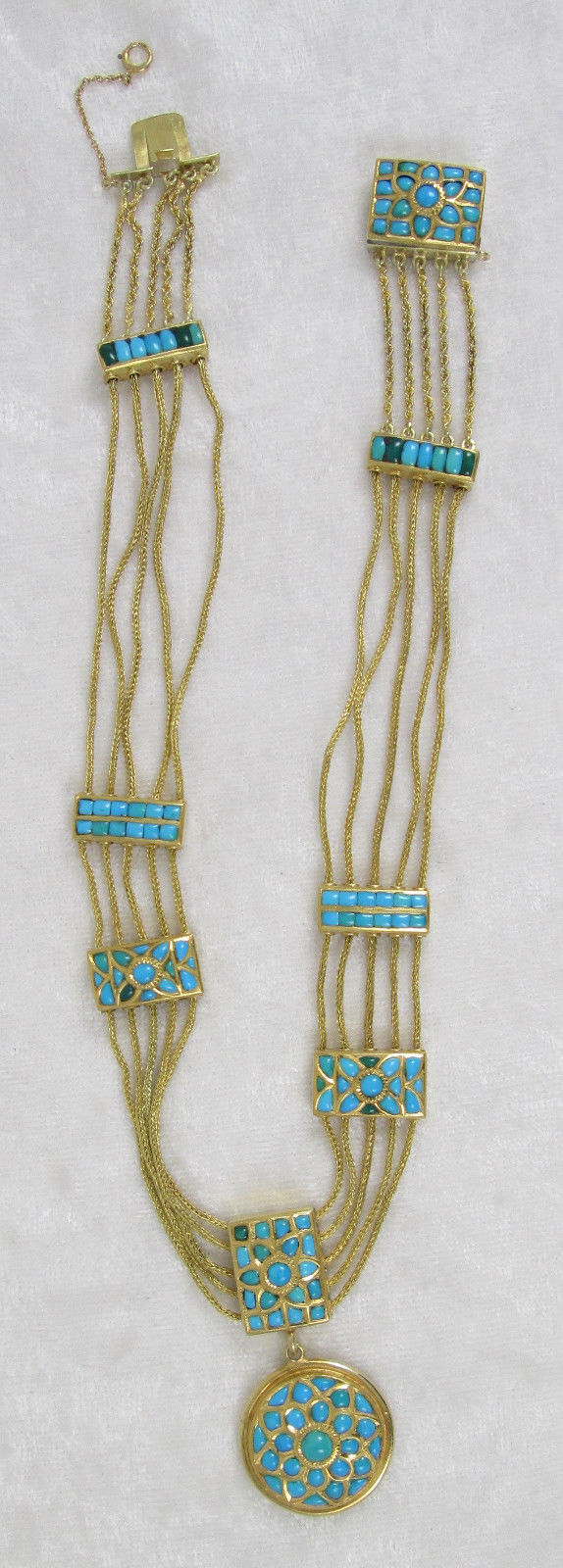 Antique Victorian 18K Yellow Gold Persian Turquoise Necklace 14-1/2in 54.5 grams
