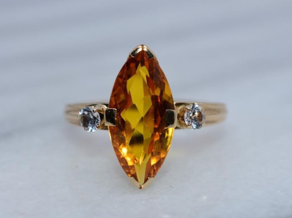 Antique 14K Yellow Gold Marquise Cut Orange Yellow Gemstone Ring