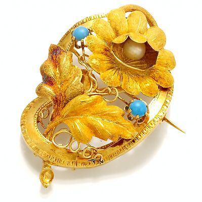 Distinctive 18K Gold Ladies Victorian Brooch With Stone Adornments C. 1880s