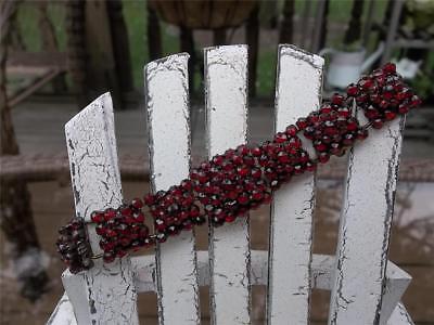VTG ANTIQUE VICTORIAN ROSE CUT BOHEMIAN GARNET 3 TIER BRACELET
