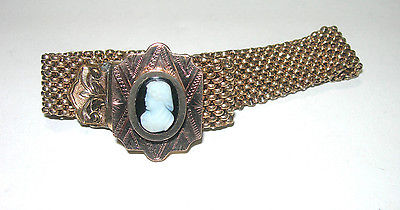 ANTIQUE ESTATE VICTORIAN GOLD FILLED STONE CARVED CAMEO SLIDER BRACELET SLIDE RE