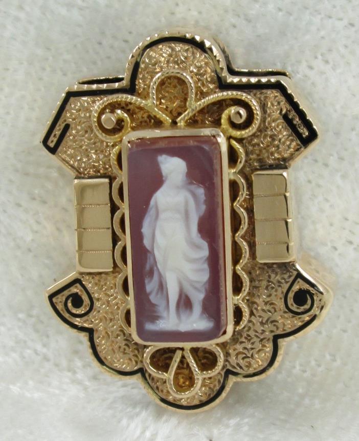 Antique 14K Yellow Gold Hard Stone Cameo Watch Slide Victorian 10 Grams 1-1/8in