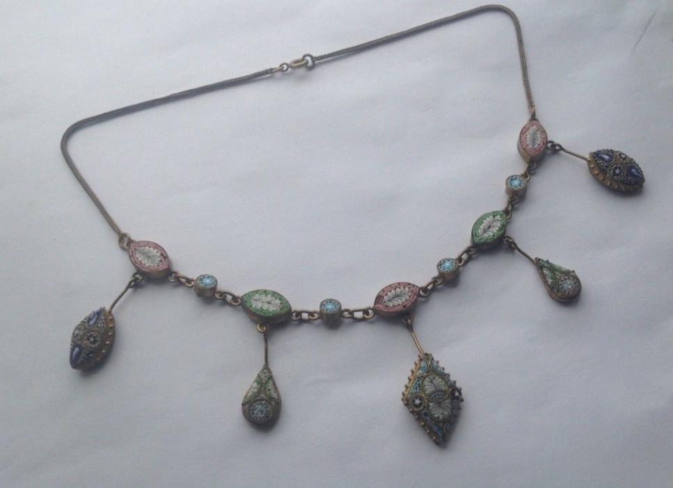 Victorian Edwardian Etruscan Revival Italian Micromosaic Necklace Pastel Colors