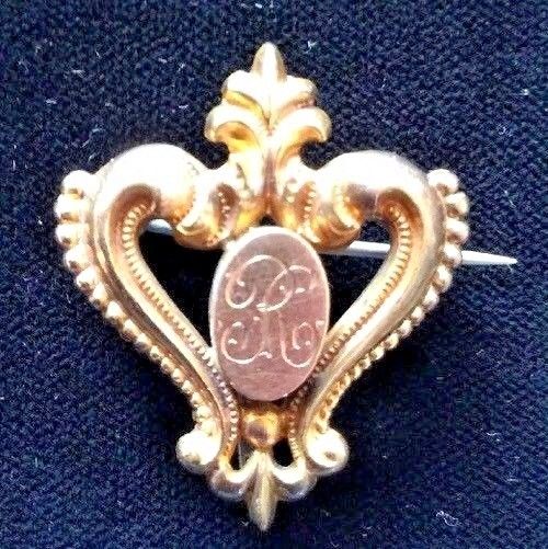 Antique Victorian PSCO Heart Gold Filled Brooch with Watch Fob / Pendant Hook