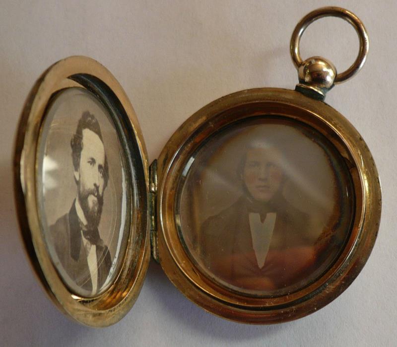 Gold Round Locket Silver daguerreotype photo Historical? Mourning? Civil War?