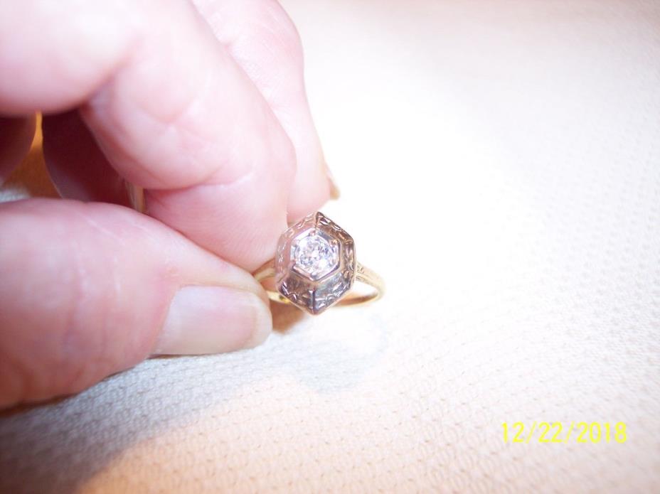 14K Yellow Gold Old European / Mine Cut DIAMOND Solitaire Antique Ring