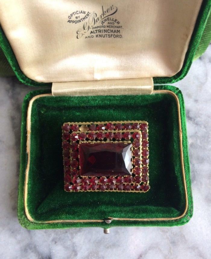 Antique Czech marked Bohemian garnet gold brooch pin c1900 HighStyle Gem Deco