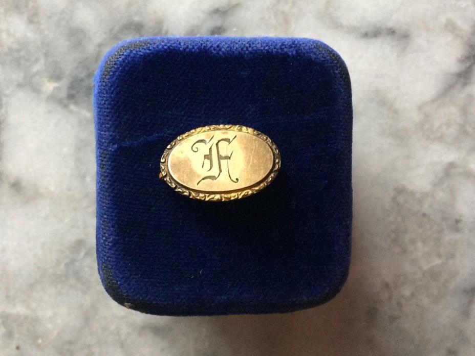 ANTIQUE VICTORIAN BROOCH PIN ETCHED INITIALS MONOGRAM AF GOLD FILLED PLATED
