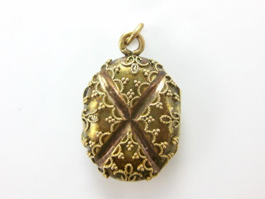 Rare Antique Fleurs De Lis Oval 14k Gold Pendant Locket