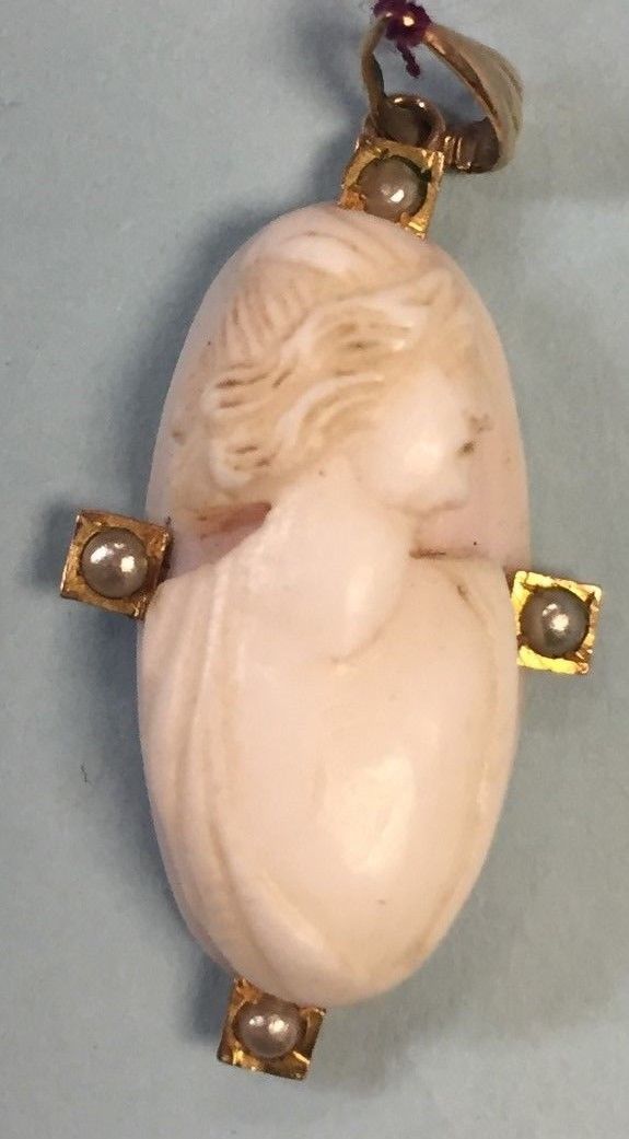 Antique Cameo with Seed Pearls