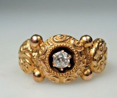 ANTIQUE VICTORIAN ESTATE 14K YELLOW GOLD .15 CTTW DIAMOND RING SZ 5.25. 2.7 GR